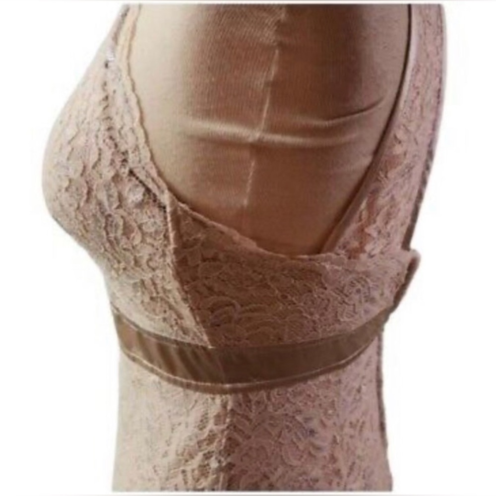 Nude lace keyhole front halter dress